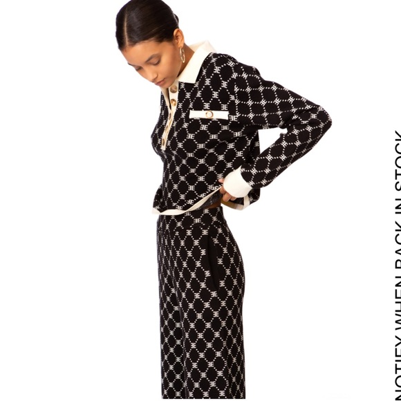Ellandemm monogram collared wide leg knit set Small EUC black and white EE print - Picture 15 of 15